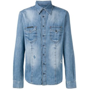 Philipp Plein Distressed Denim Shirt Men 07 Electro Sunset Clothing Shirts Ever-popular