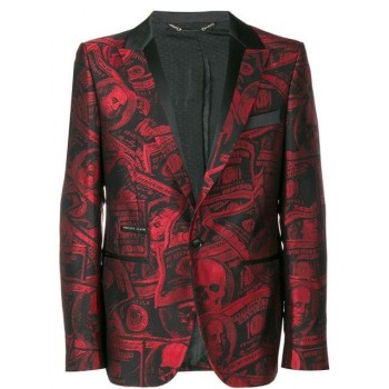 Philipp Plein Dollar Jacquard Blazer Men 0213 Black / Red Clothing Blazers Premier Fashion Designer