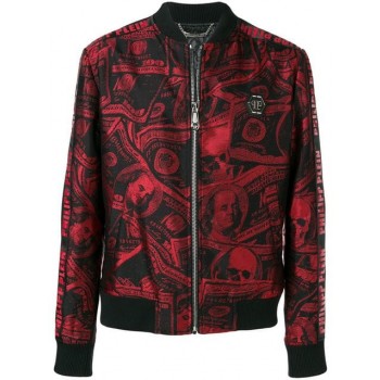 Philipp Plein Dollar Print Bomber Jacket Men 0213 Black / Red Clothing Jackets Reliable Reputation