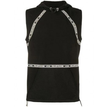 Philipp Plein Hooded Vest Men 0201 Black / White Clothing Vests & Tanks Cheapest Price