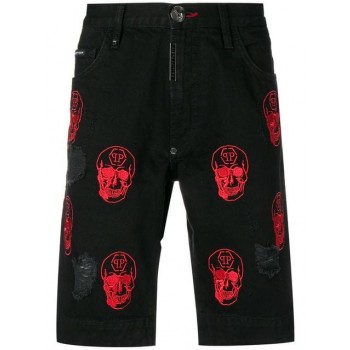 Philipp Plein Skull Motif Bermudas Men 02sk Sound Killa Clothing Denim Shorts 100% Top Quality