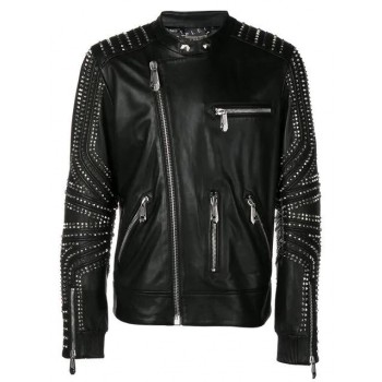 Philipp Plein Studded Biker Jacket Men 02 Black Clothing Jackets Uk Discount Online Sale