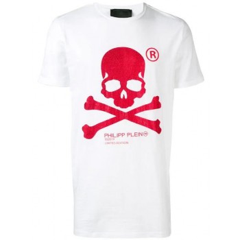 Philipp Plein Embellished Skull Print T-shirt Men 0113 White/red Clothing T-shirts