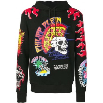 Philipp Plein Pizza Boy Patchwork Hoodie Men 02 Black Clothing Hoodies Lowest Price