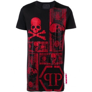 Philipp Plein Embellished Dollar T-shirt Men 0213 Black / Red Clothing T-shirts Sale Retailer