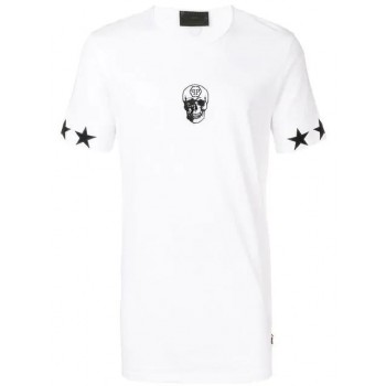 Philipp Plein Skull Embroidered T-shirt Men 01 White Clothing T-shirts Uk Cheap Sale
