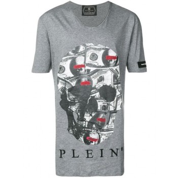 Philipp Plein Dollar Bill Skull T-shirt Men 10 Grey Clothing T-shirts Pretty And Colorful