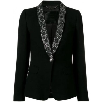 Philipp Plein Crystal Lapel Tuxedo Blazer Women 02 Black Clothing Blazers New York