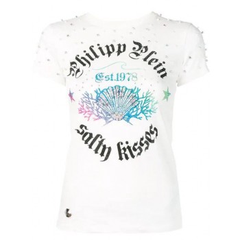 Philipp Plein Rhinestone Embellished T-shirt Women 01 White Clothing T-shirts & Jerseys