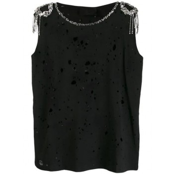 Philipp Plein Shoulder Embellished Distressed Tank Women 02 Black Clothing T-shirts & Jerseys