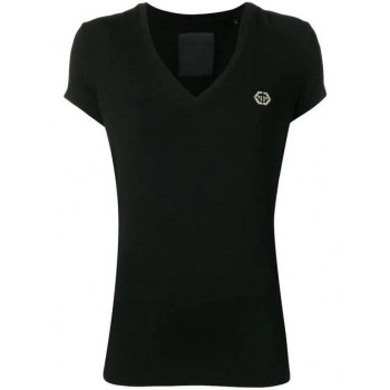 Philipp Plein Logo Plaque T-shirt Women 02 Black Clothing T-shirts & Jerseys Utterly Stylish