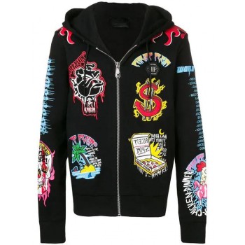 Philipp Plein Pizza Boys Zipped Hoodie Men 02 Black Clothing Hoodies Luxury Fashion Brands