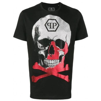 Philipp Plein Skull And Crossbones T-shirt Men 02 Black Clothing T-shirts Discount Sale