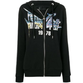 Philipp Plein Embellished Zip Front Hoodie Women 02 Black Clothing Hoodies Designer Fashion