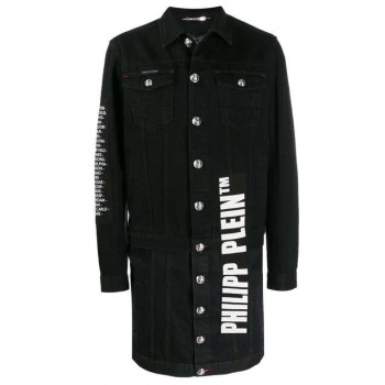 Philipp Plein Longline Logo Coat Men 02 Black Clothing Single-breasted Coats Glamorous
