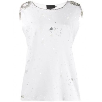 Philipp Plein Ripped Detail T-shirt Women 01 White Clothing T-shirts & Jerseys Beautiful In Colors