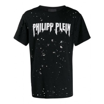 Philipp Plein Destroyed Logo T-shirt Men 02 Black Clothing T-shirts Utterly Stylish