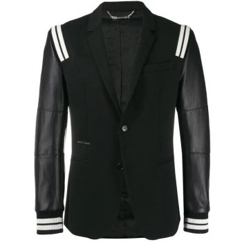 Philipp Plein Leather-panelled Blazer Men 02 Black Clothing Blazers Popular Stores