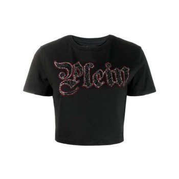 Philipp Plein Beaded Logo T-shirt Women 02 Black Clothing T-shirts & Jerseys Discountable Price