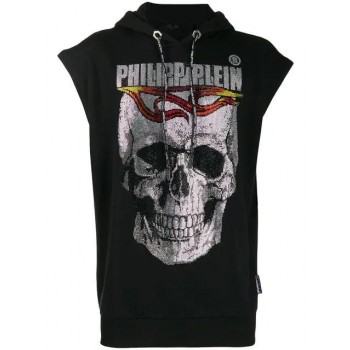 Philipp Plein Crystal Skull Sleeveless Hoodie Men 02 Black Clothing Hoodies