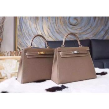 Hermes Kelly 25cm Epsom Calfskin Bag Handstitched Palladium Hardware, Etoupe CK18 RS03907