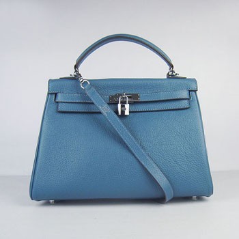 Hermes Kelly 32cm Togo Leather handbag blue/silver