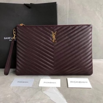 YSL Clutch Burgundy Gold 36cm