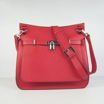 Hermes Jypsiere 28cm Crossbody Bag Red Silver