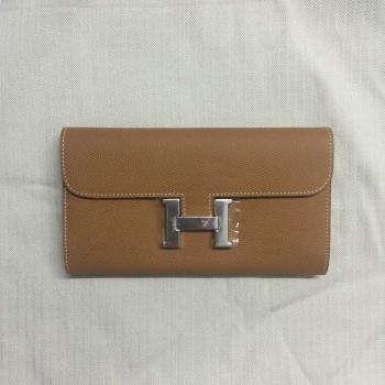 Hermes Epsom Leather Wallet Camel Silver