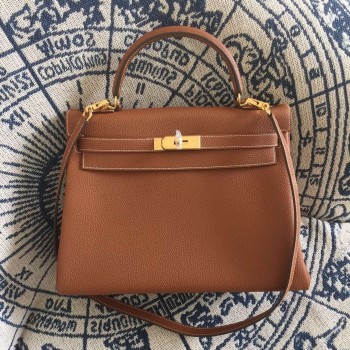 Hermes Kelly 28cm Bag Togo Leather Brown Gold