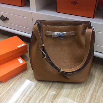 Hermes So Kelly 28cm Togo Leather Shoulder Bag Camel Silver