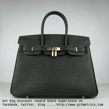 Hermes Birkin 35cm cattle skin vein Handbags black golden