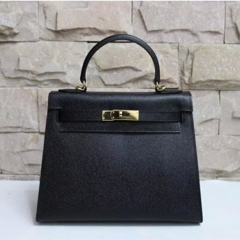 Hermes Kelly 28cm Epsom Leather Handbag Black Gold