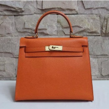 Hermes Kelly 28cm Epsom Leather Handbag Orange Gold