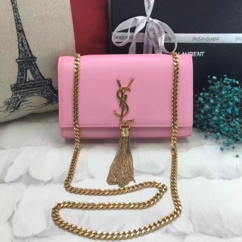 YSL Tassel Chain Bag 22cm Smooth Leather Pink Gold