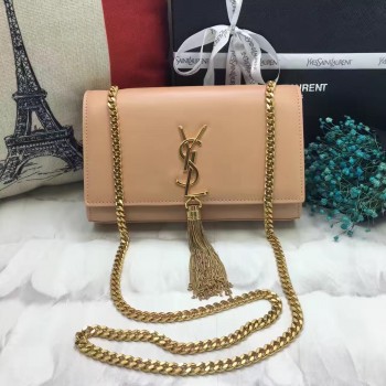 YSL Tassel Chain Bag 22cm Smooth Leather Apricot Gold