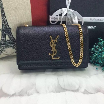 YSL Caviar Leather Chain Bag 22cm Black Gold