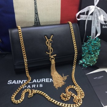 YSL Smooth Leather Tassel Chain Bag 24cm Black