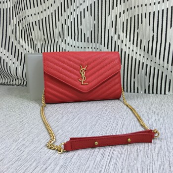 YSL Envelope Chain Bag Caviar Leather Red 23cm