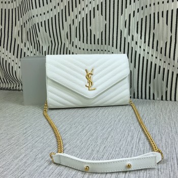 YSL Envelope Chain Bag Caviar Leather White 23cm