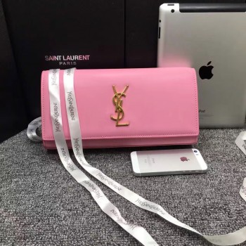 YSL Saint Laurent Clutch 27cm Smooth Leather Pink