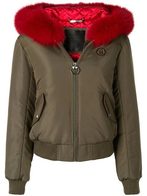 Replica Philipp Plein Fur Trim Jacket Women 6513 Military/red Clothing ...