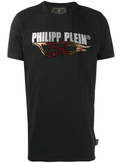 Replica Philipp Plein Flame Crystal-embellished T-shirt Men 02 Black ...