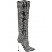 Philipp Plein Crystal Studded Logo Boots Women 01 White Shoes 100% Top Quality