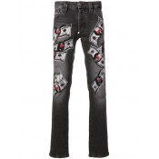 Philipp Plein Embroidered Money Pattern Jeans Men 10lc Losing Control Clothing Slim-fit