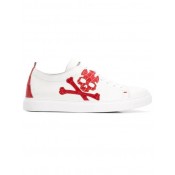Philipp Plein Skull Patch Sneakers Men 0113 White / Red Shoes Low-tops Complete In Specifications