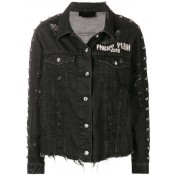 Philipp Plein Distressed Denim Jacket Women 02 Black Clothing Jackets Most Fashionable Outlet
