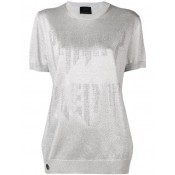 Philipp Plein Logo Embellished Knitted Top Women 70 Silver Clothing Tops Biggest Discount