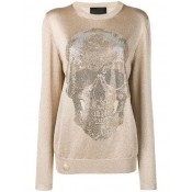 Philipp Plein Embellished Skull Jumper Women 94 Gold Clothing Jumpers Clearance