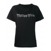 Philipp Plein Rhinestone Logo T-shirt Women 0270 Black / Silver Clothing T-shirts & Jerseys Incredible Prices